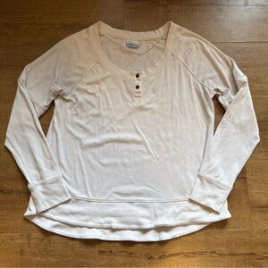 VTG Y2K Colombia Thermal Large Waffle Henley Shirt Women’s Beige Cream Winter